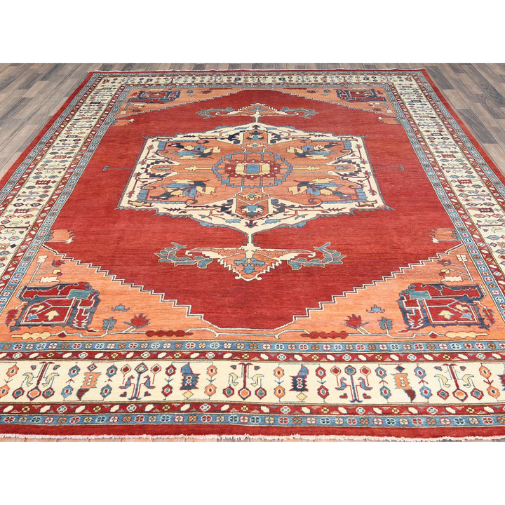 9'0" x 11'10" New Hand Knotted Red Wool Rectangle Oriental Rug - MOA10282462