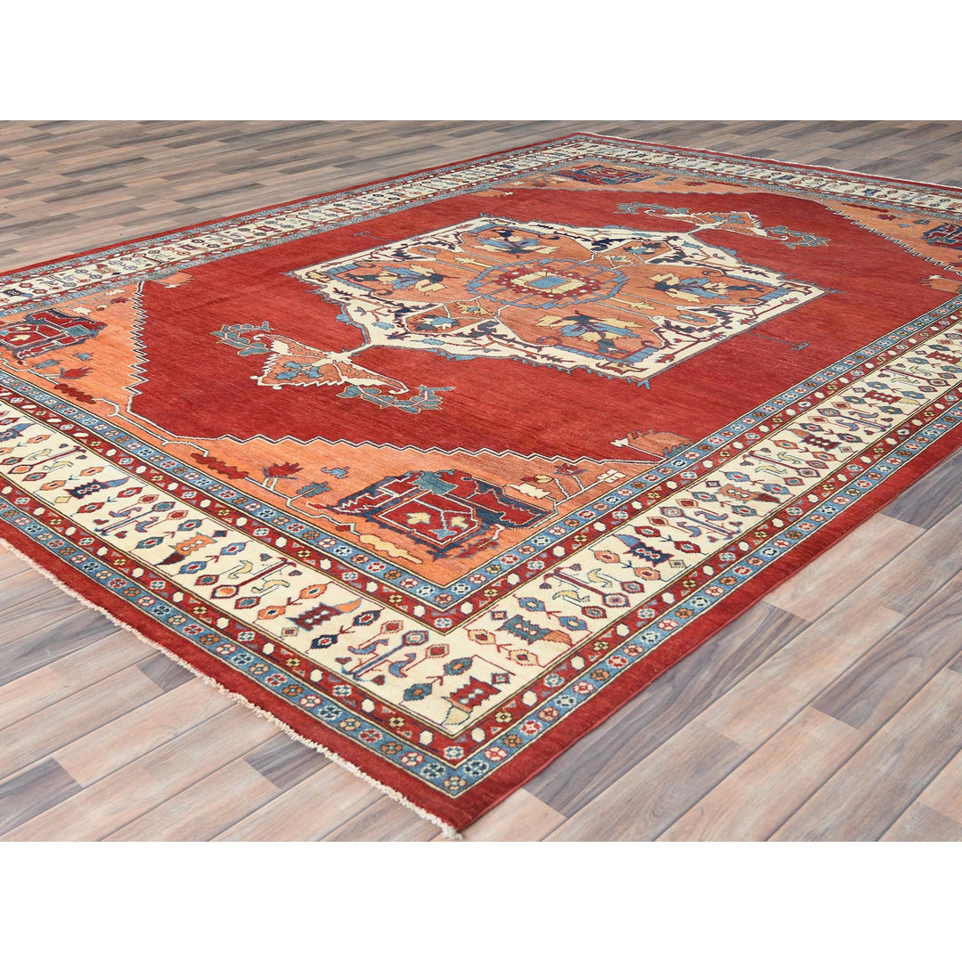 9'0" x 11'10" New Hand Knotted Red Wool Rectangle Oriental Rug - MOA10282462