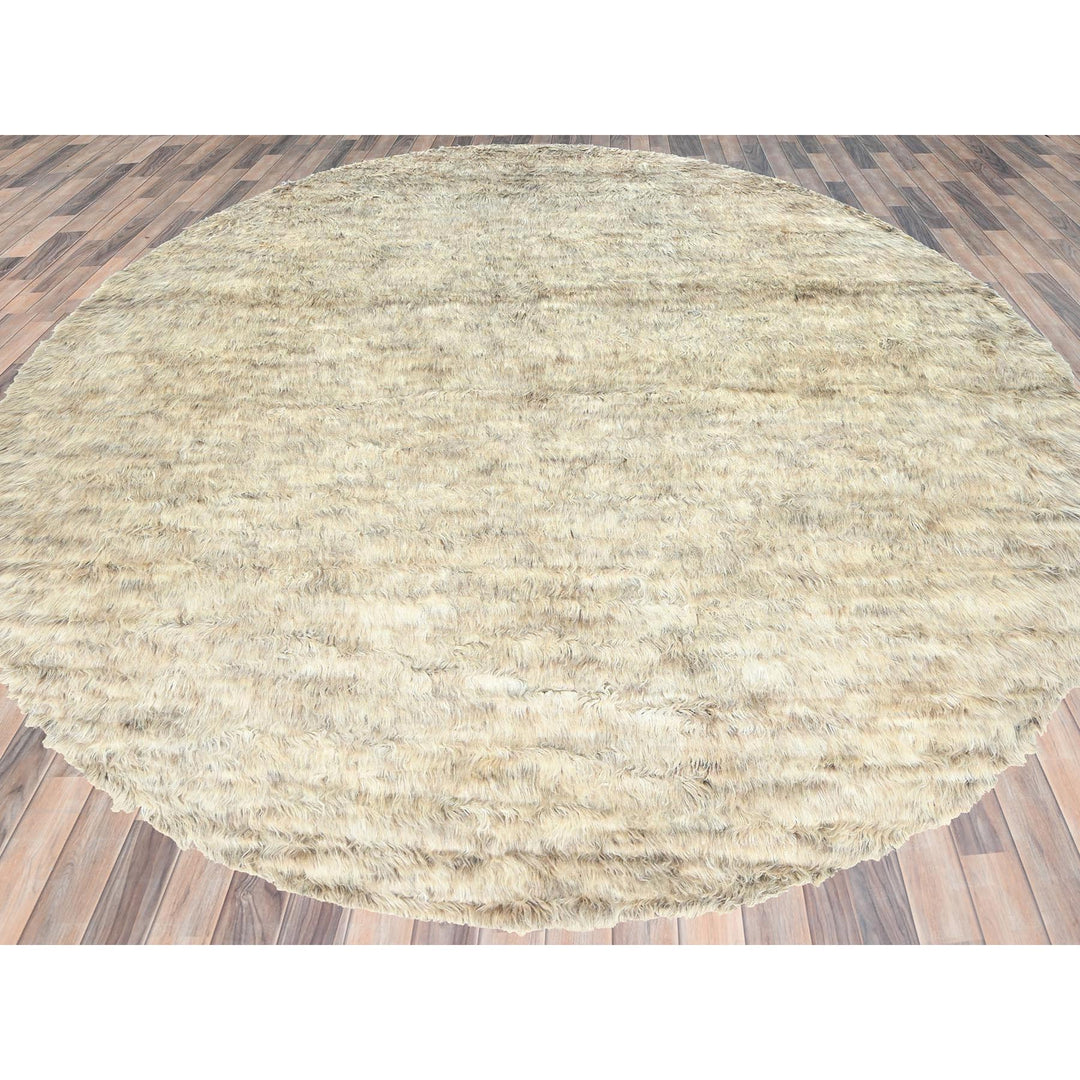 13'6" x 13'5" New Hand Knotted Beige Wool Round Oriental Rug - MOA10282563