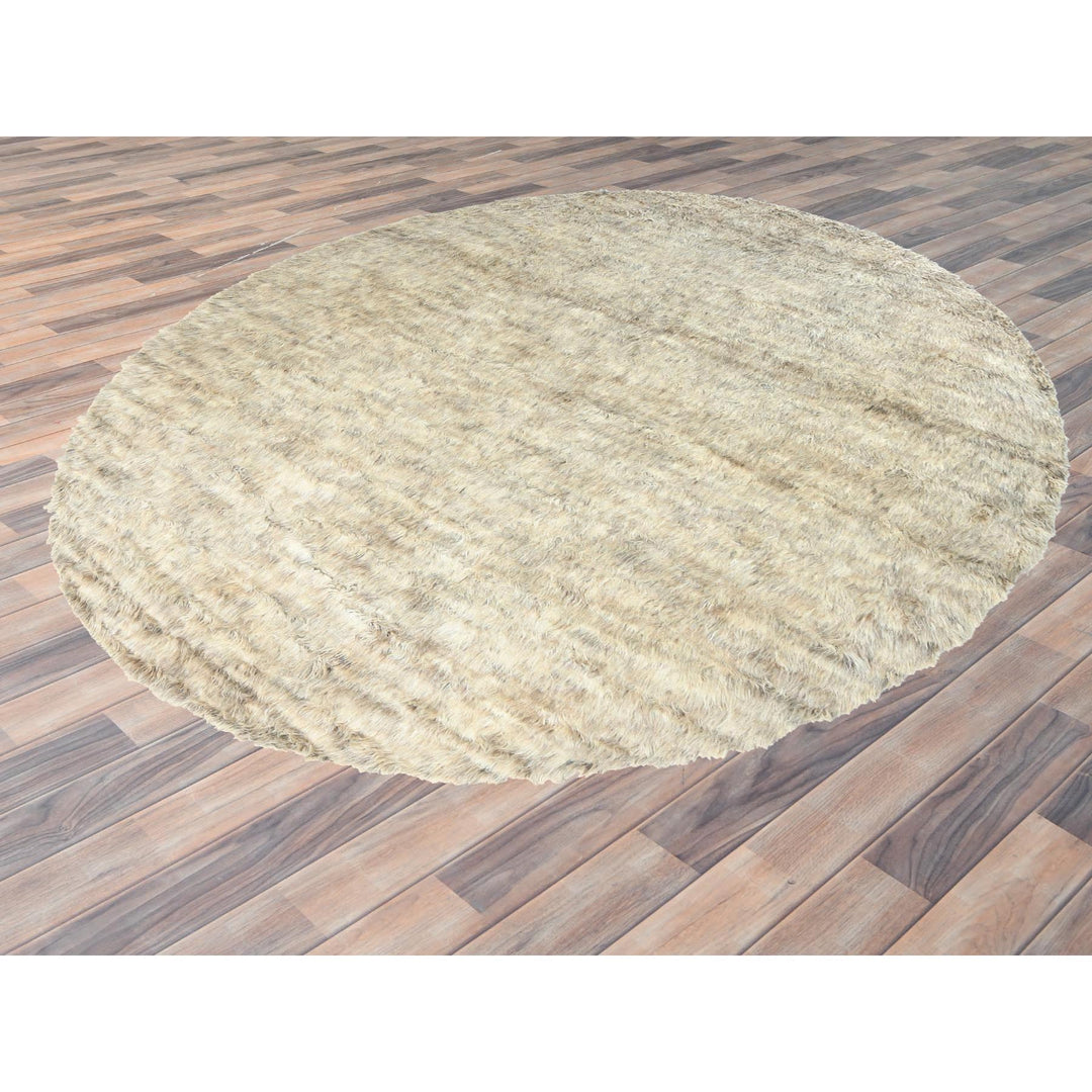 13'6" x 13'5" New Hand Knotted Beige Wool Round Oriental Rug - MOA10282563