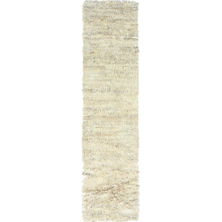 2'7" x 10'1" New Hand Knotted Beige Wool Runner Oriental Rug - MOA10282573