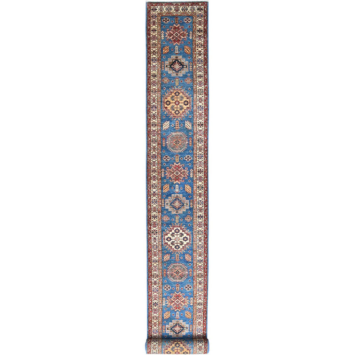 2'6" x 33'6" New Hand Knotted Blue Wool Runner Oriental Rug - MOA10282577