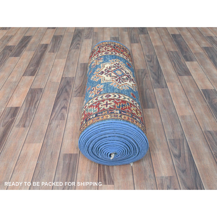 2'8" x 34'0" New Hand Knotted Blue Wool Runner Oriental Rug - MOA10282579