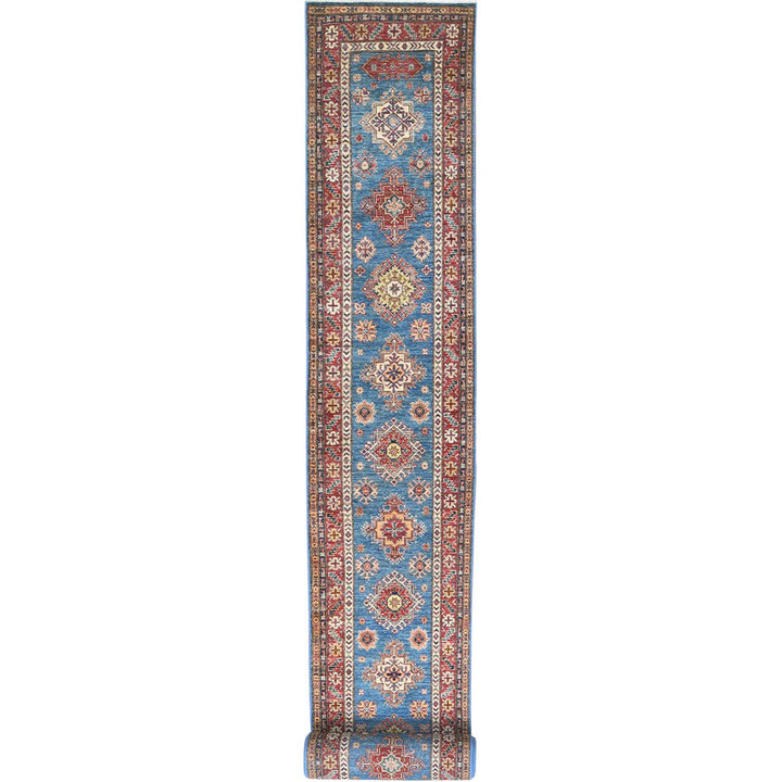 2'7" x 34'0" New Hand Knotted Blue Wool Runner Oriental Rug - MOA10282602