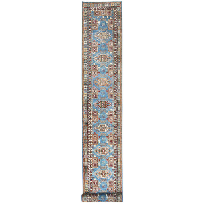 3'0" x 24'5" New Hand Knotted Blue Wool Runner Oriental Rug - MOA10282606