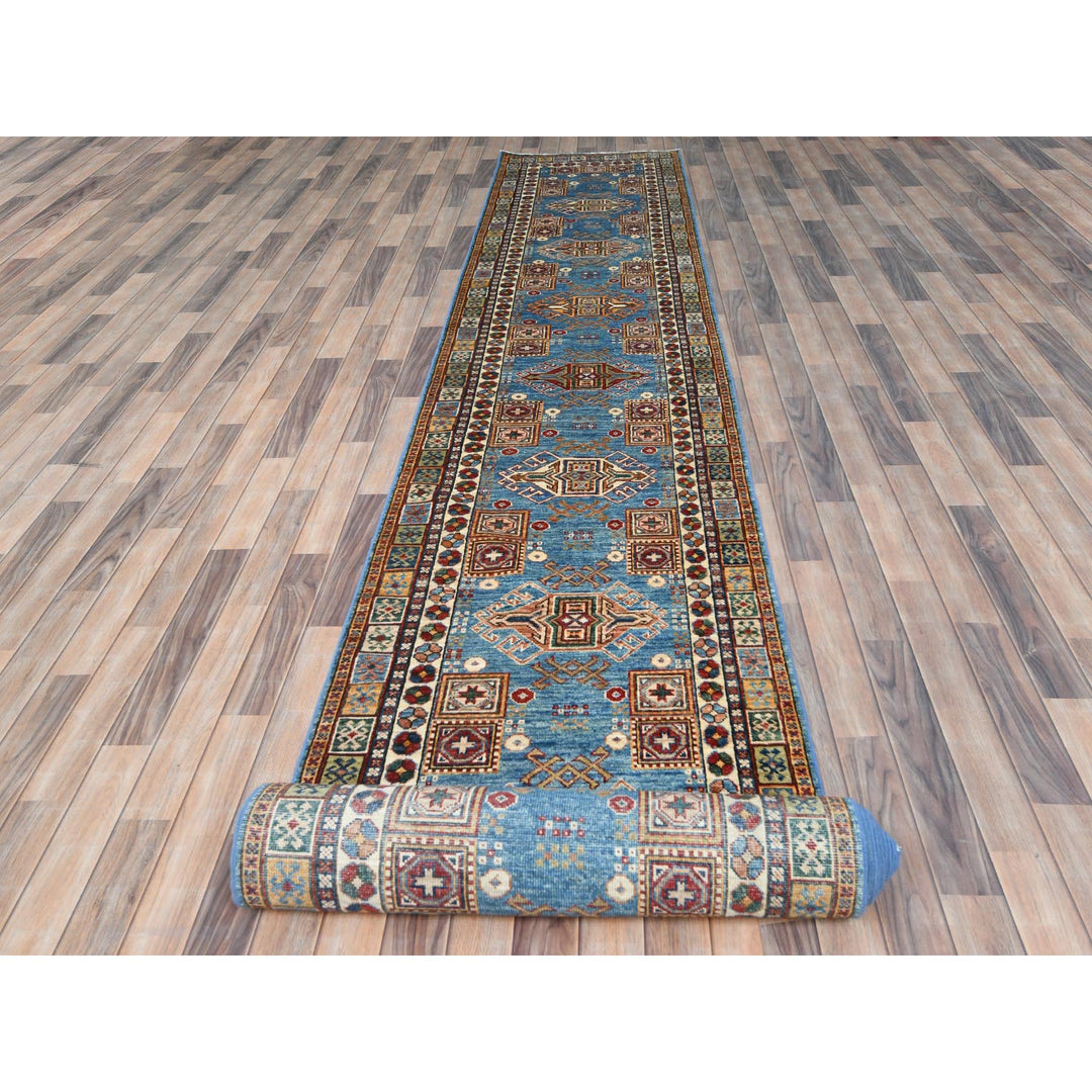 3'0" x 24'5" New Hand Knotted Blue Wool Runner Oriental Rug - MOA10282606