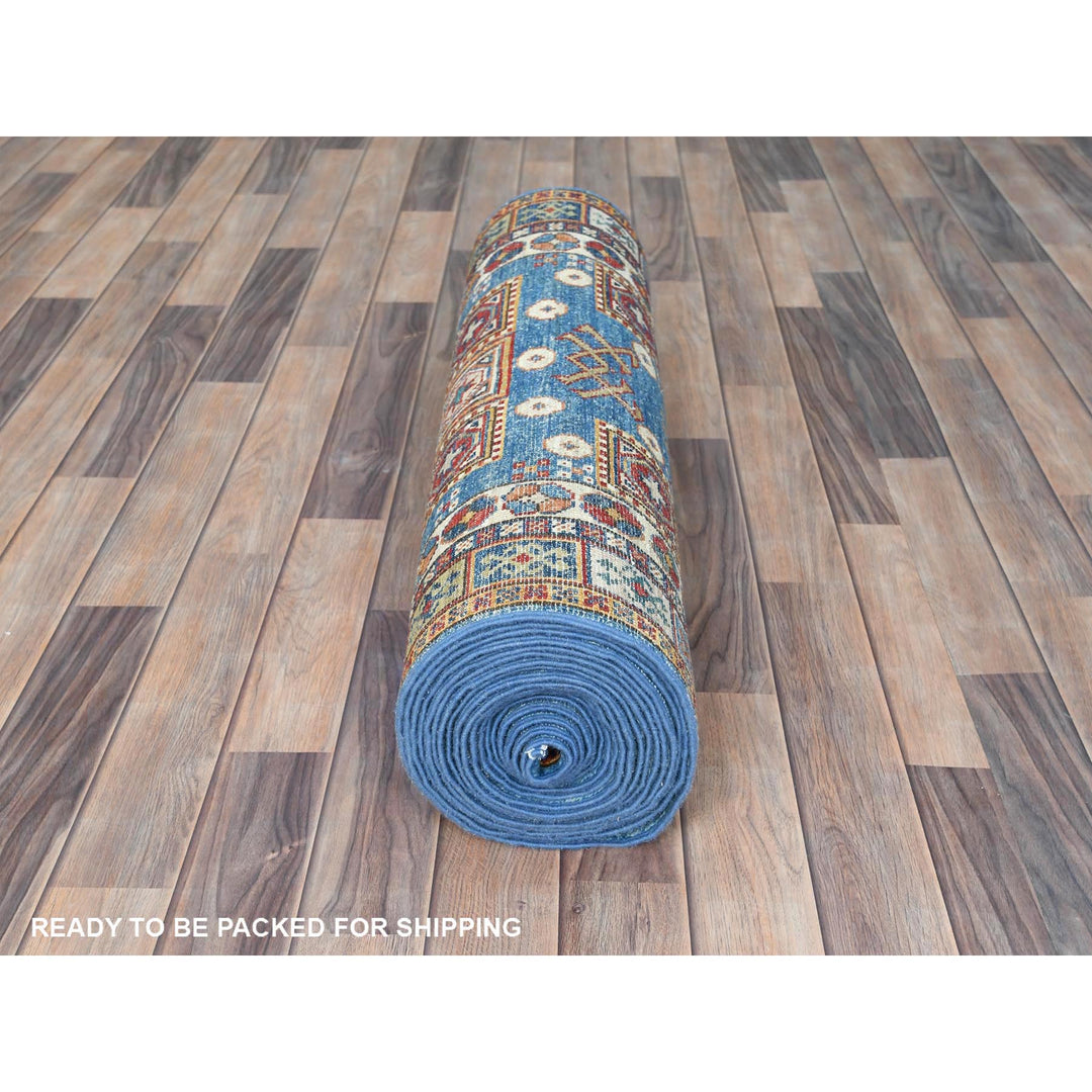 3'0" x 24'5" New Hand Knotted Blue Wool Runner Oriental Rug - MOA10282606