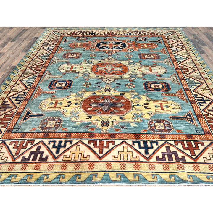 8'0" x 9'7" New Hand Knotted Blue Wool Rectangle Oriental Rug - MOA10282612