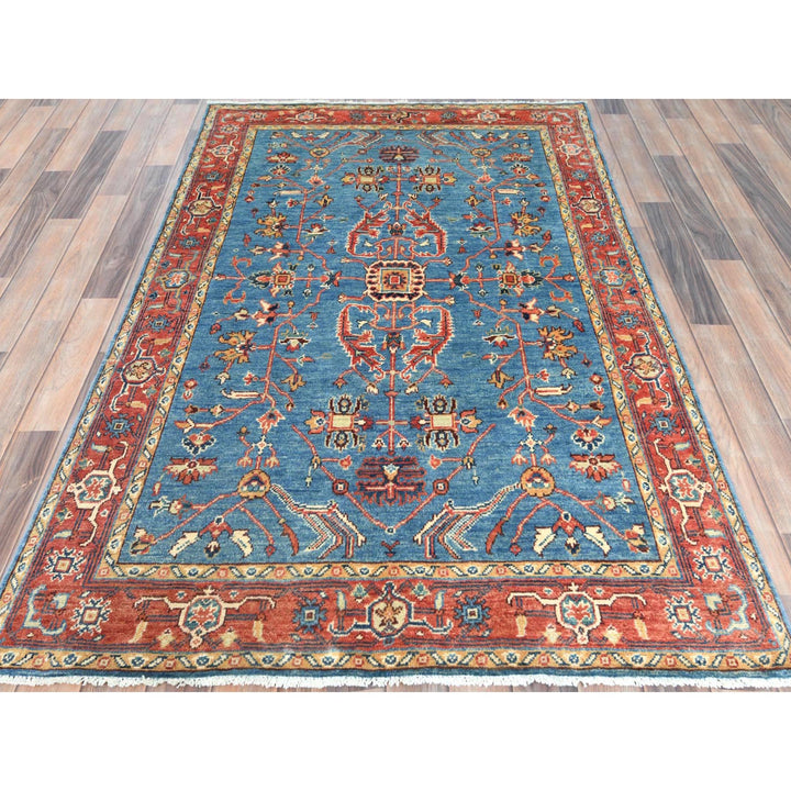 4'1" x 6'0" New Hand Knotted Blue Wool Rectangle Oriental Rug - MOA10282636