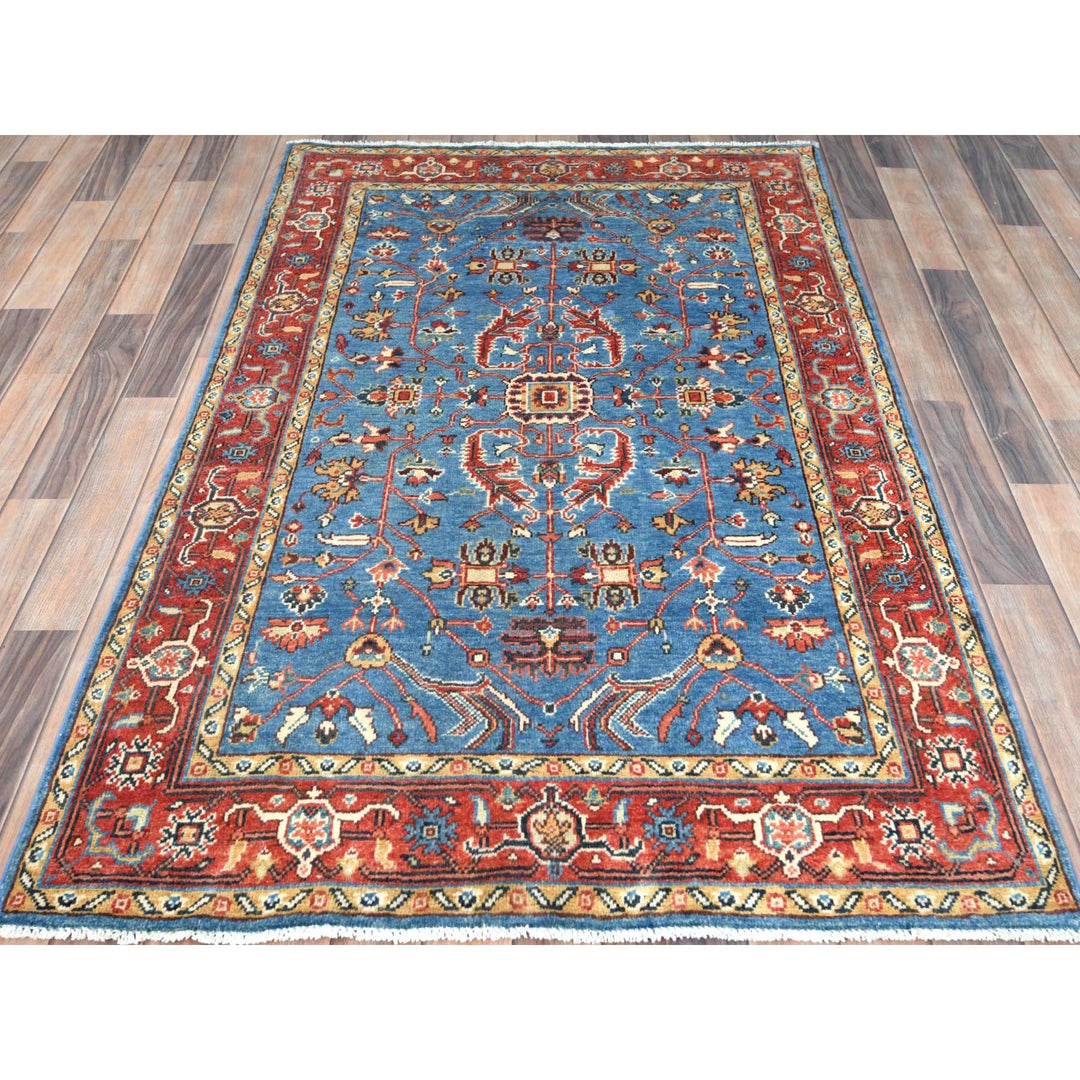 3'10" x 5'10" New Hand Knotted Blue Wool Rectangle Oriental Rug - MOA10282637