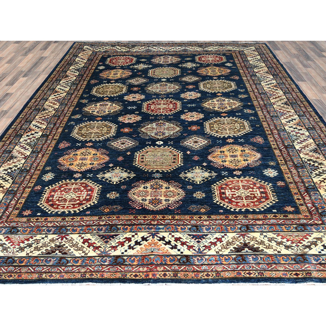 9'0" x 11'10" New Hand Knotted Blue Wool Rectangle Oriental Rug - MOA10282642