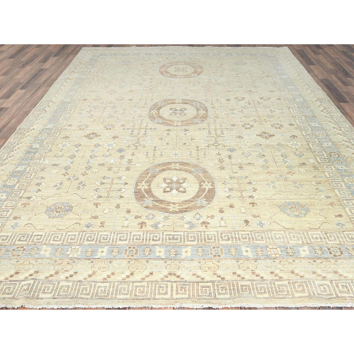 9'0" x 11'9" New Hand Knotted Beige Wool Rectangle Oriental Rug - MOA10282703