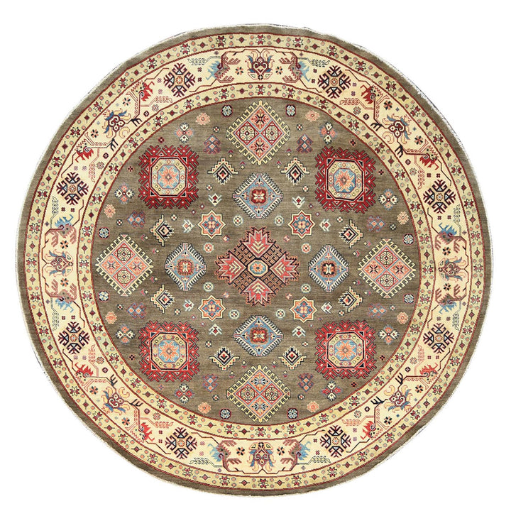 8'10" x 9'0" New Hand Knotted Brown Wool Round Oriental Rug - MOA10282711