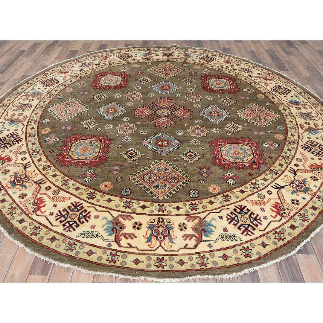 8'10" x 9'0" New Hand Knotted Brown Wool Round Oriental Rug - MOA10282711