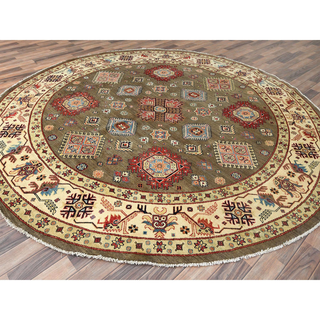 8'10" x 9'0" New Hand Knotted Brown Wool Round Oriental Rug - MOA10282711