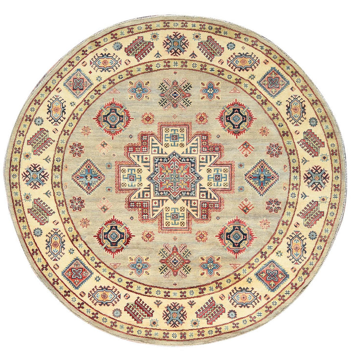 8'0" x 7'9" New Hand Knotted Yellow Wool Round Oriental Rug - MOA10282712