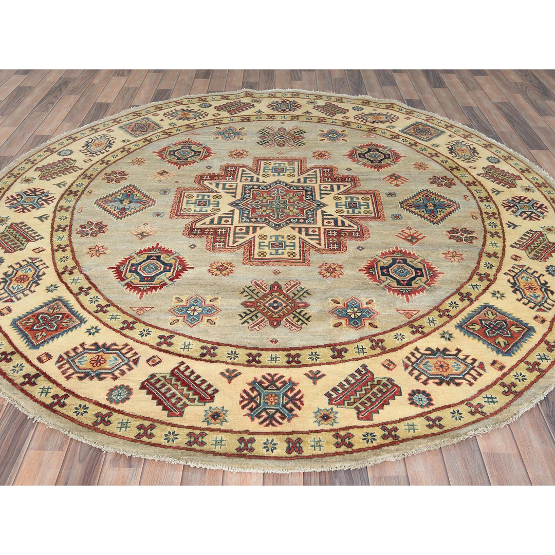 8'0" x 7'9" New Hand Knotted Yellow Wool Round Oriental Rug - MOA10282712