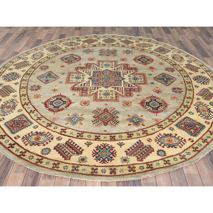 8'0" x 7'9" New Hand Knotted Yellow Wool Round Oriental Rug - MOA10282712