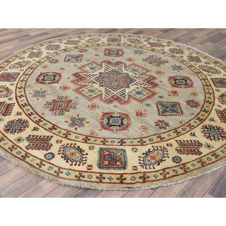 8'0" x 7'9" New Hand Knotted Yellow Wool Round Oriental Rug - MOA10282712