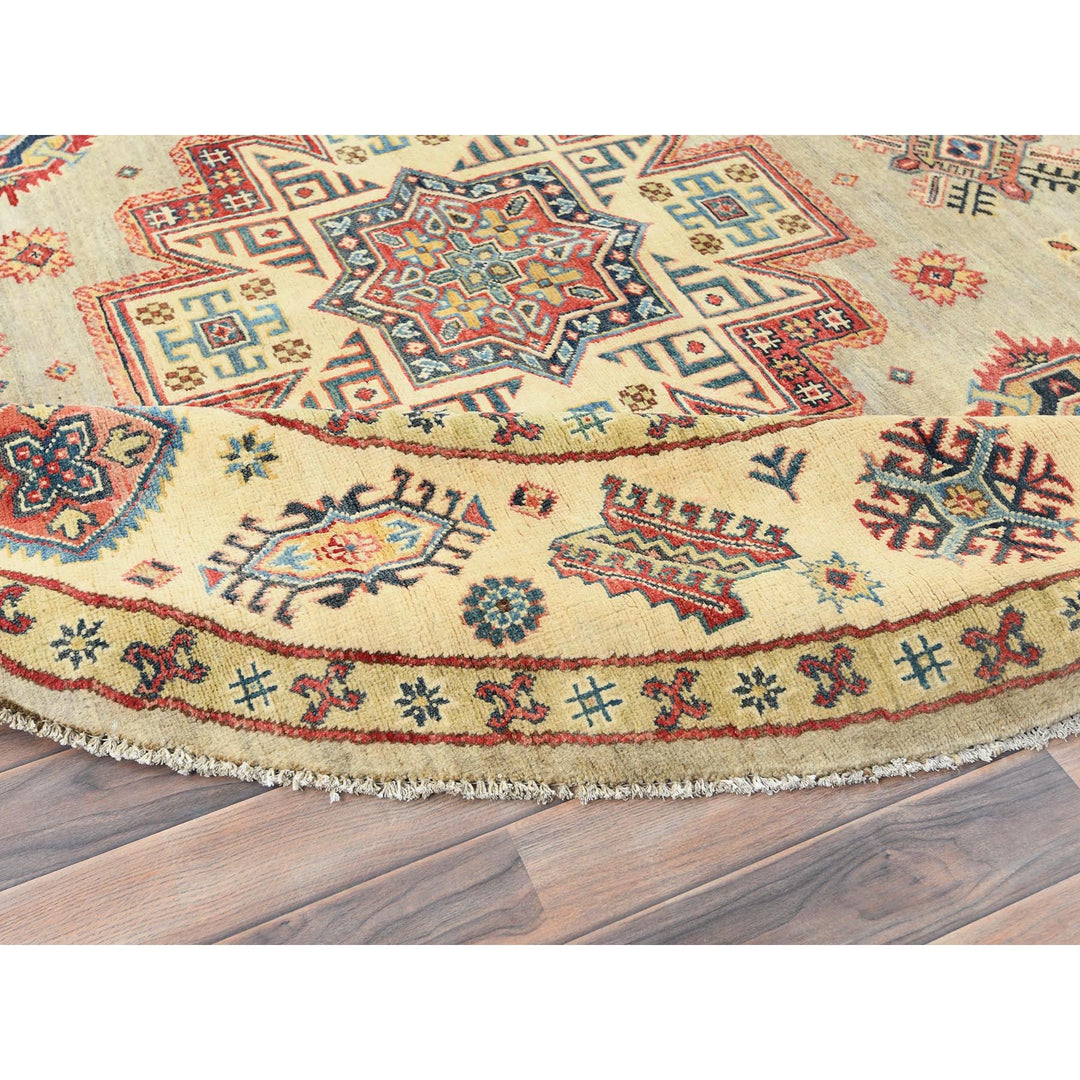 8'0" x 7'9" New Hand Knotted Yellow Wool Round Oriental Rug - MOA10282712