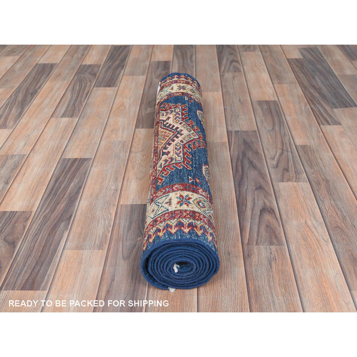 2'7" x 7'10" New Hand Knotted Blue Wool Runner Oriental Rug - MOA10282742