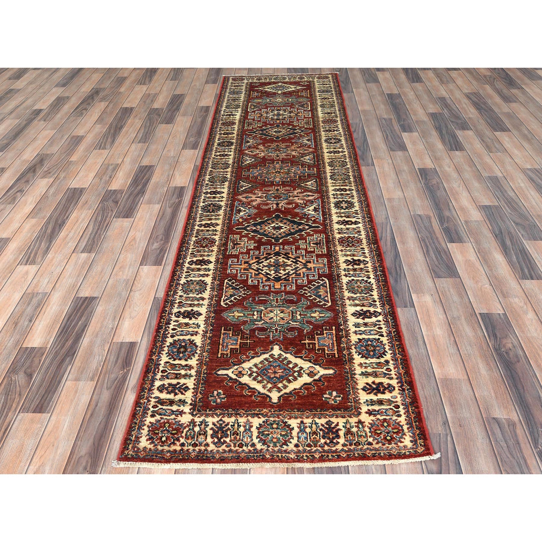 2'8" x 9'6" New Hand Knotted Red Wool Runner Oriental Rug - MOA10282776