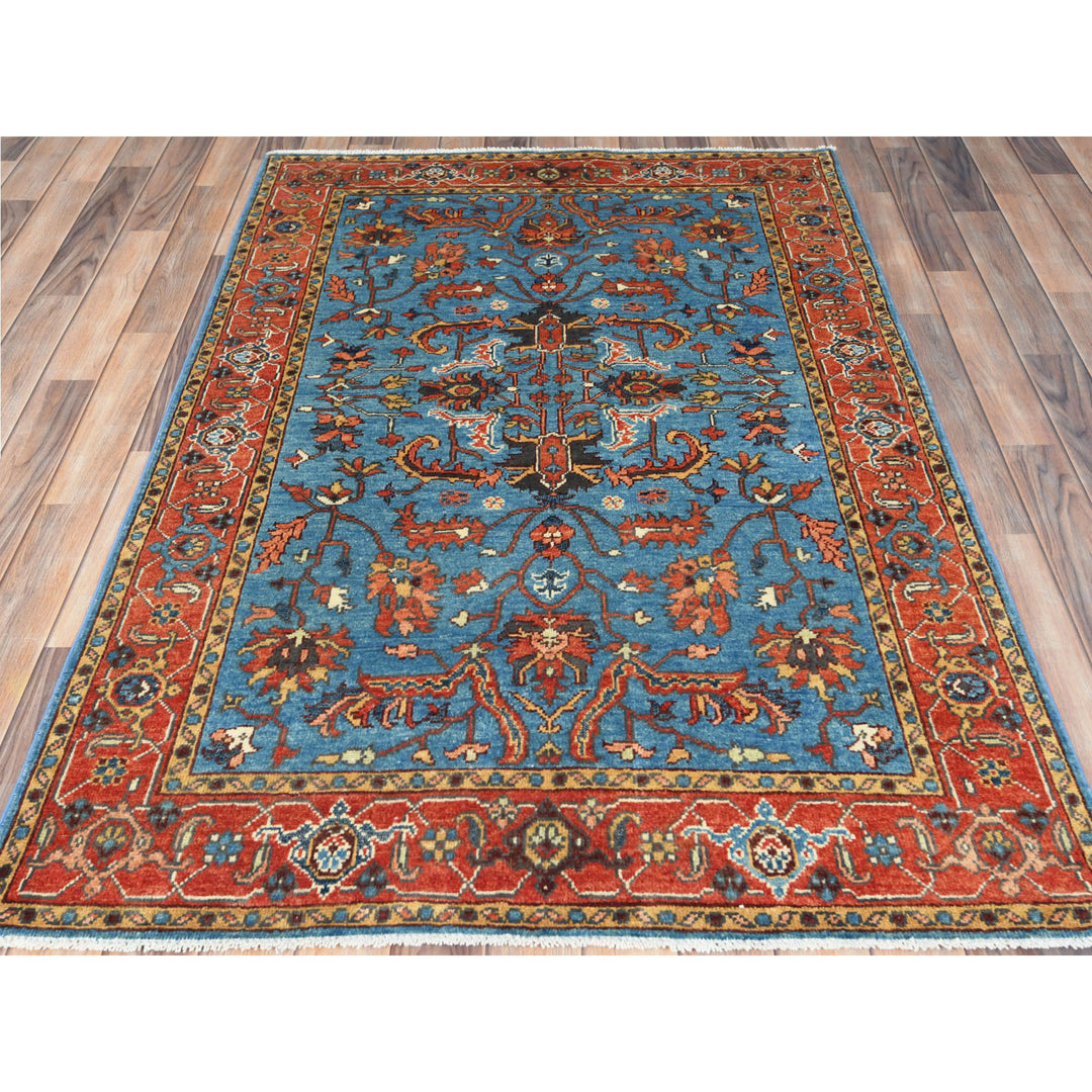 4'0" x 5'10" New Hand Knotted Blue Wool Rectangle Oriental Rug - MOA10282828