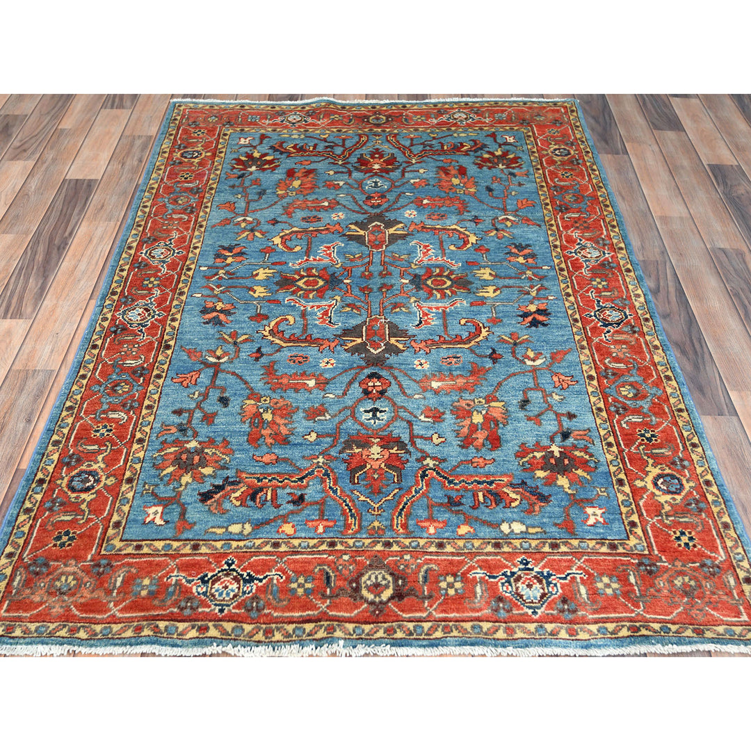 4'0" x 5'9" New Hand Knotted Blue Wool Rectangle Oriental Rug - MOA10282830