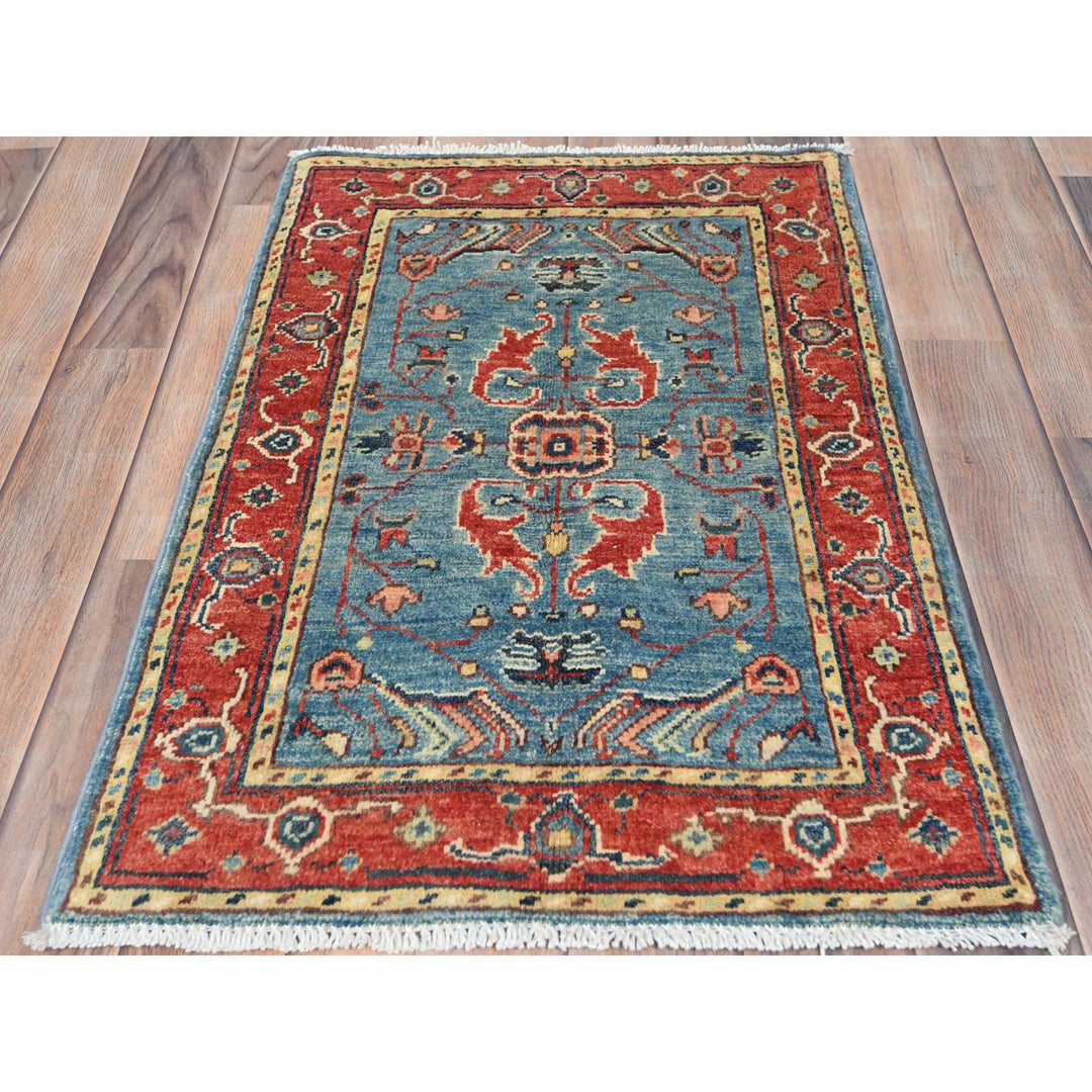 2'0" x 2'10" New Hand Knotted Blue Cotton Rectangle Oriental Rug - MOA10282863