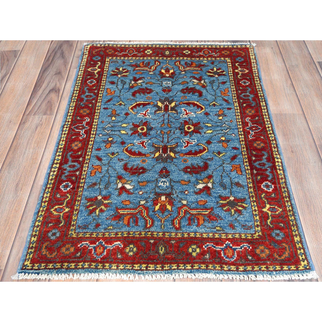 2'0" x 2'10" New Hand Knotted Blue Cotton Rectangle Oriental Rug - MOA10282866