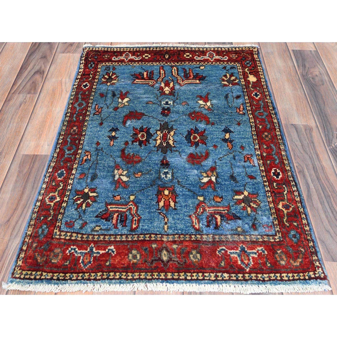 2'1" x 2'10" New Hand Knotted Blue Cotton Rectangle Oriental Rug - MOA10282871