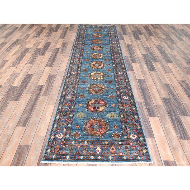 2'7" x 9'9" New Hand Knotted Blue Wool Runner Oriental Rug - MOA10282893