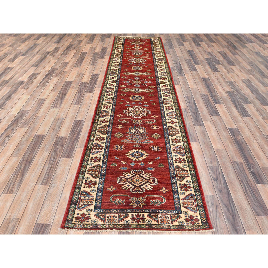 2'10" x 11'7" New Hand Knotted Red Wool Runner Oriental Rug - MOA10282905