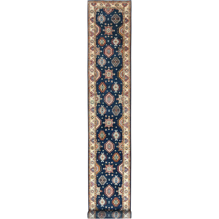 3'0" x 18'6" New Hand Knotted Blue Wool Runner Oriental Rug - MOA10282946