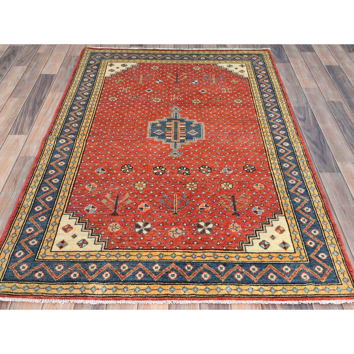 4'0" x 5'9" New Hand Knotted Red Wool Rectangle Oriental Rug - MOA10282950