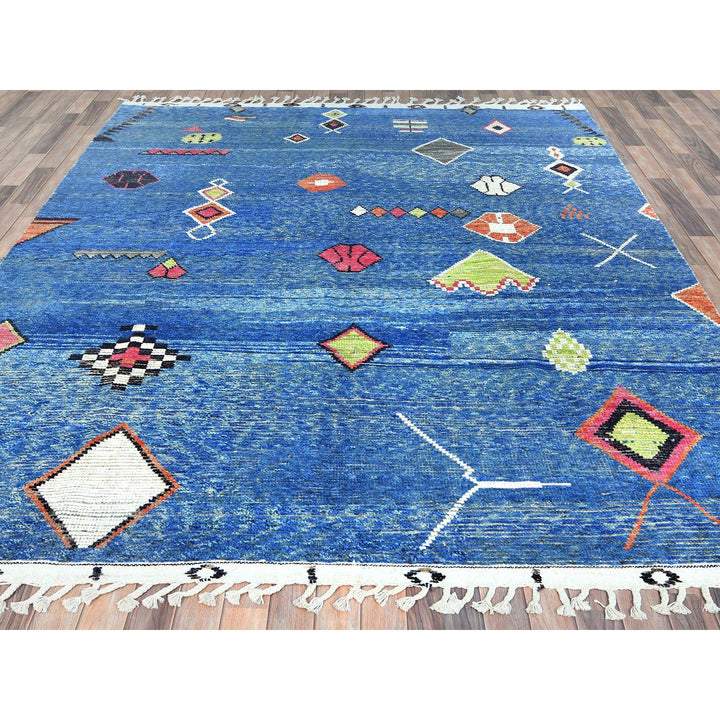 8'0" x 10'7" New Hand Knotted Blue Wool Rectangle Oriental Rug - MOA10282958