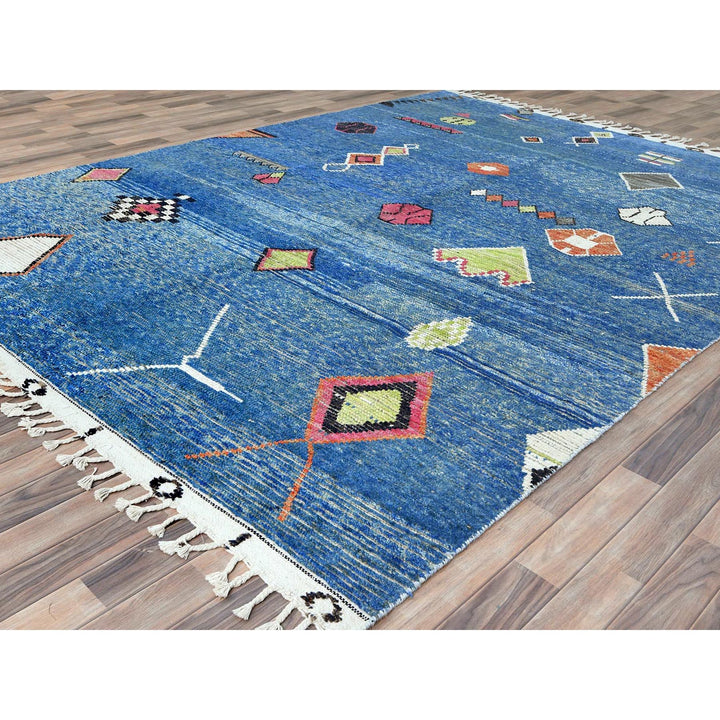 8'0" x 10'7" New Hand Knotted Blue Wool Rectangle Oriental Rug - MOA10282958