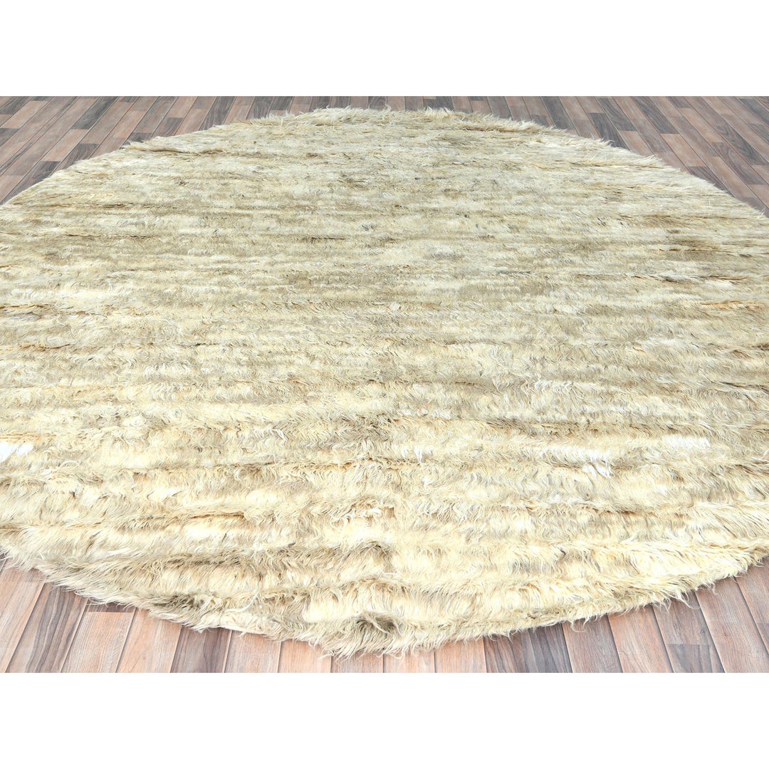 9'10" x 10'0" New Hand Knotted Ivory Wool Round Oriental Rug - MOA10282985