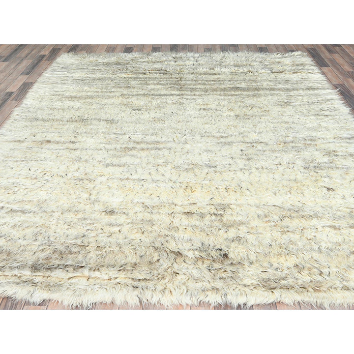 8'1" x 10'1" New Hand Knotted Ivory Wool Rectangle Oriental Rug - MOA10282988