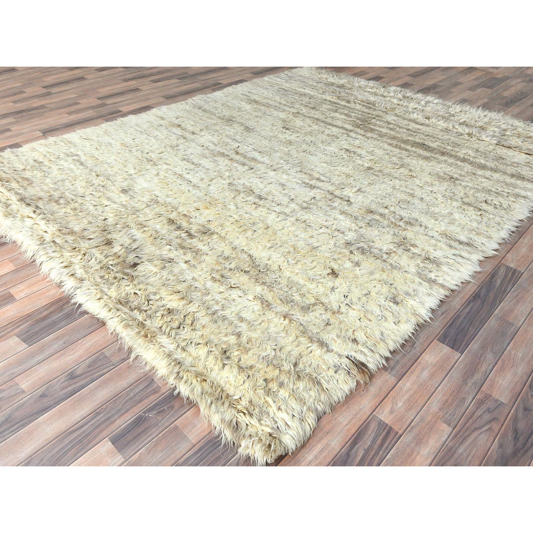 8'1" x 10'1" New Hand Knotted Ivory Wool Rectangle Oriental Rug - MOA10282988