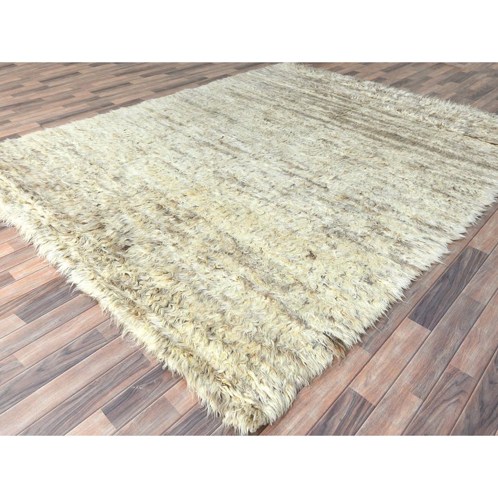 8'1" x 10'1" New Hand Knotted Ivory Wool Rectangle Oriental Rug - MOA10282988