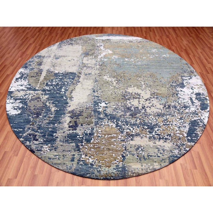 8'1" x 8'5" New Hand Knotted Grey Wool Round Oriental Rug - MOA10283029