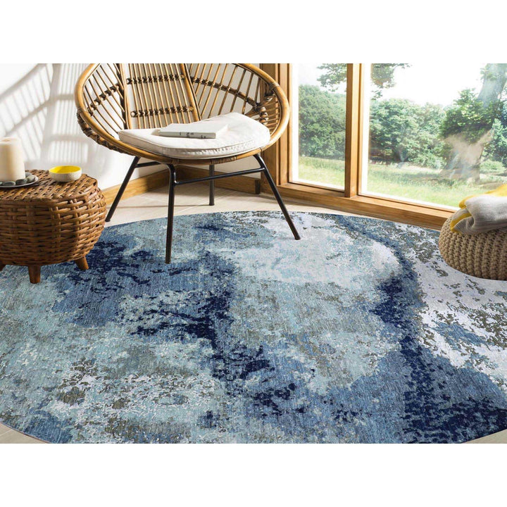 10'1" x 10'4" New Hand Knotted Blue Wool Round Oriental Rug - MOA10283031