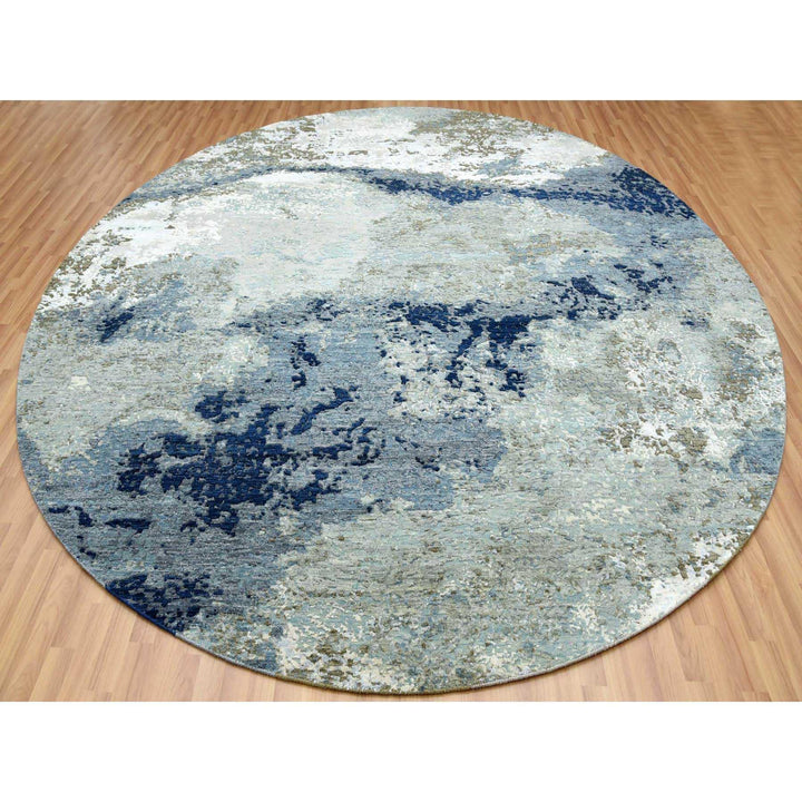 10'1" x 10'4" New Hand Knotted Blue Wool Round Oriental Rug - MOA10283031