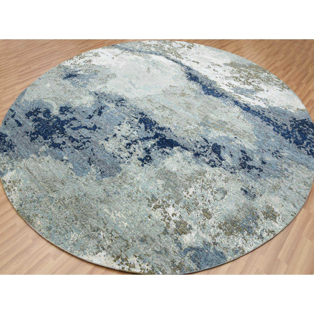 10'1" x 10'4" New Hand Knotted Blue Wool Round Oriental Rug - MOA10283031