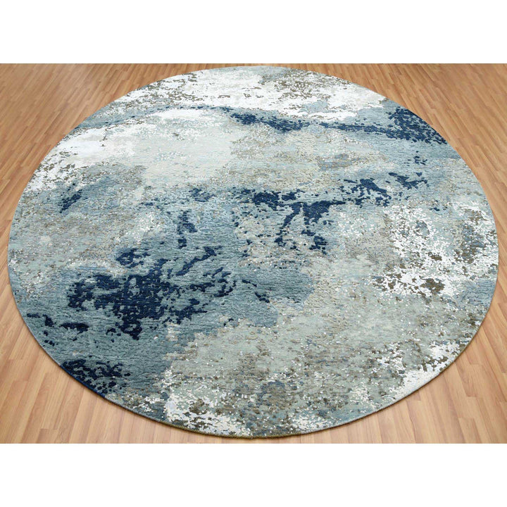 10'2" x 10'0" New Hand Knotted Grey Wool Round Oriental Rug - MOA10283033