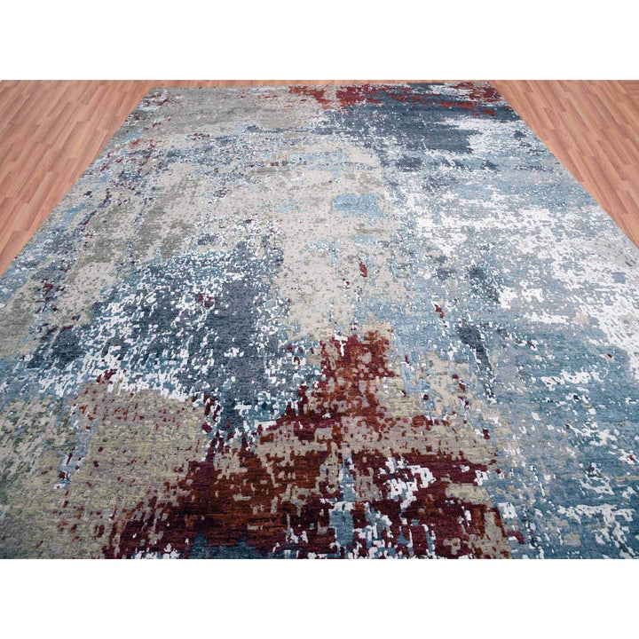 12'0" x 15'2" New Hand Knotted Blue Wool Rectangle Oriental Rug - MOA10283036