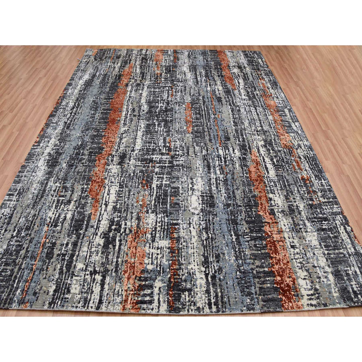 8'0" x 10'1" New Hand Knotted Grey Wool Rectangle Oriental Rug - MOA10283068