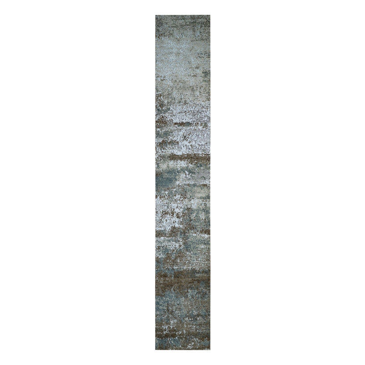 2'6" x 20'3" New Hand Knotted Grey Wool Runner Oriental Rug - MOA10283099