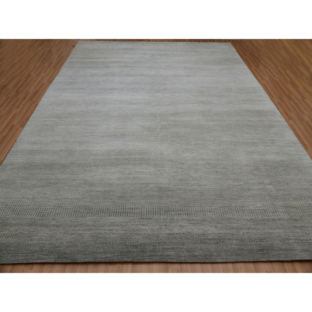 9'1" x 12'2" New Hand Knotted Grey Wool Rectangle Oriental Rug - MOA10283100